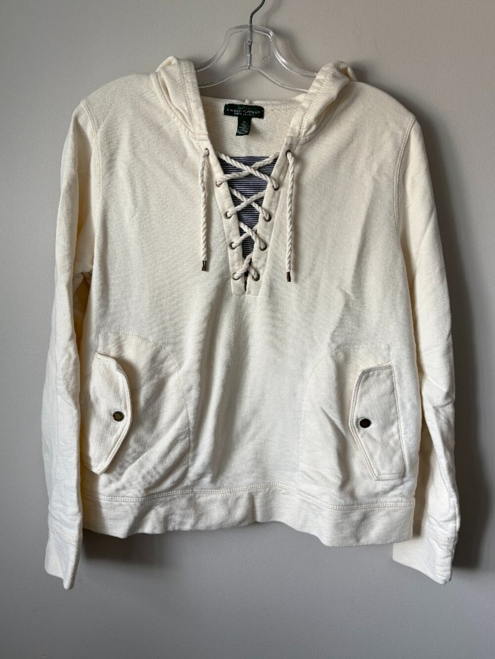 Lauren Ralph Lauren Lace-Up Nautical Striped Hoodie Pullover Medium M